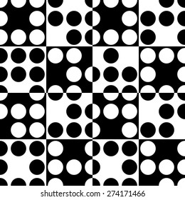 Seamless Square and Circle Pattern. Abstract Black and White Background. Vector Regular Texture
