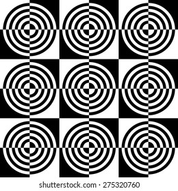 Seamless Square and Circle Pattern. Abstract Black and White Background. Vector Regular Texture