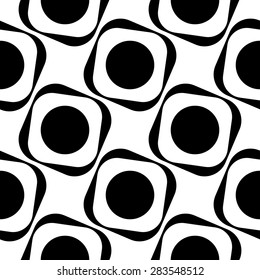 Seamless Square and Circle Pattern. Abstract Black and White Background. Vector Regular Texture