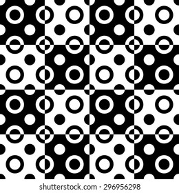 Seamless Square and Circle Pattern. Abstract Black and White Background. Vector Regular Texture