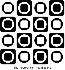 Seamless Square and Circle Pattern. Abstract Black and White Background. Vector Regular Texture