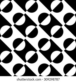 Seamless Square and Circle Pattern. Abstract Black and White Background. Vector Regular Texture