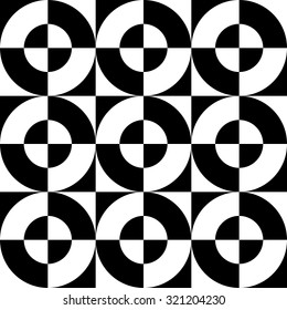 Seamless Square and Circle Pattern. Abstract Black and White Background. Vector Regular Texture