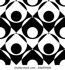 Seamless Square and Circle Pattern. Abstract Black and White Background. Vector Regular Texture
