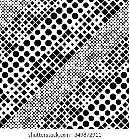 Seamless Square and Circle Pattern. Abstract Black and White Background. Vector Regular Texture