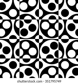 Seamless Square and Circle Pattern. Abstract Black and White Background. Vector Regular Texture
