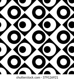 Seamless Square and Circle Pattern. Abstract Black and White Background. Vector Regular Texture