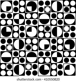 Seamless Square and Circle Pattern. Abstract Black and White Background. Vector Regular Texture