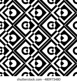 Seamless Square and Circle Pattern. Abstract Black and White Background. Vector Regular Texture