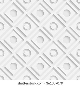 Seamless Square and Circle Pattern. Vector Soft Background. Regular White Texture