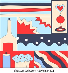 seamless square collage  christmas pattern.Vintage winter collage. Comic for the new year.wallpaper for social media stories. ornament for wrapping paper. vibrant patchwork quilt.Geometric cards