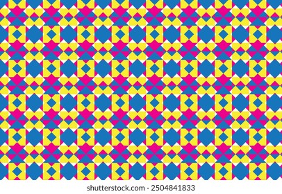 Seamless square geometric pattern. blue, pink and yellow. Raster illustration. for design, wallpaper, printing