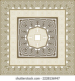 Seamless square greek pattern with frame. Ornamental background. Vector repeat backdrop. Patterned greek key meander squares ornament with frames, borders. Endless texture. Isolated design on white.