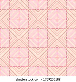 Seamless with square grid on pink peach background vector. Abstract geometric pattern.