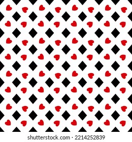 Seamless square and heart pattern. White background geometric illustration.Red black abstract image. Square and heart element vector. Illustration of fabric patterns,textiles, wrapping paper.