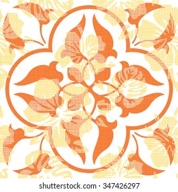 Seamless Square Ornament Leaf and Flowers Pattern Background Tile