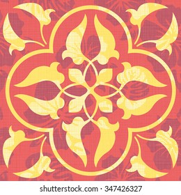 Seamless Square Ornament Leaf and Flowers Pattern Background Tile