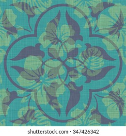 Seamless Square Ornament Leaf and Flowers Pattern Background Tile