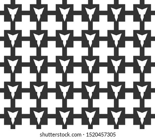 A seamless square pattern with an abstract triangle symbol in the middle that is connected to each other. Geometric monochrome abstract backgrounds suitable for fabric and tile motifs.