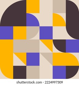 Seamless square pattern in bauhaus style with geometric shapes. Wall print, modern scandinavian background, abstract vector geometric bauhaus wallpaper