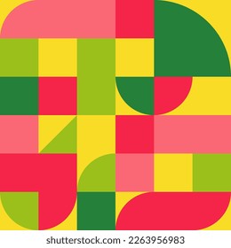 Seamless square pattern in bauhaus style with geometric shapes. Wall print, modern scandinavian background, abstract vector geometric bauhaus wallpaper