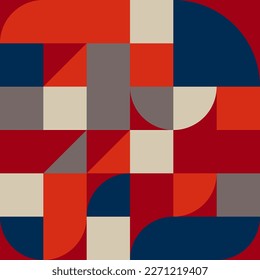 Seamless square pattern in bauhaus style with geometric shapes. Wall print, modern scandinavian background, abstract vector geometric bauhaus wallpaper