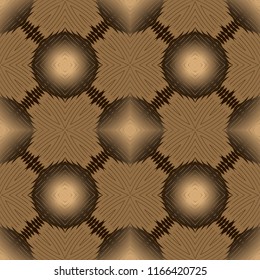 Seamless square pattern from brown  geometrical abstract ornaments on a dark background. Vector illustration. Suitable for fabric, wallpaper and wrapping paper