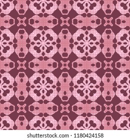 Seamless square pattern from brown geometrical abstract ornaments on a pink background. Vector illustration. Suitable for fabric, wallpaper and wrapping paper