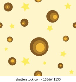 Seamless Square Pattern with Brown Polka dots and Yellow Stars