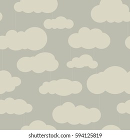 Seamless square pattern with clouds and rain