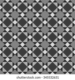 Seamless Square Pattern. Geometric Pattern. Victorian Floor Square Grayscale Vector Pattern.