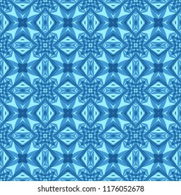 Seamless square pattern from geometrical abstract ornaments on a blue background. Vector illustration. Suitable for fabric, wallpaper and wrapping paper