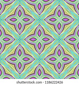 Seamless square pattern from geometrical abstract floral ornaments multicolored on a light background. Vector illustration. Suitable for fabric, wallpaper and wrapping paper