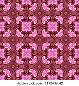 Seamless square pattern from geometrical abstract ornaments multicolored in pink and brown shades. Vector illustration. Suitable for fabric, wallpaper, wrapping paper