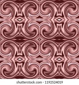 Seamless square pattern from geometrical abstract ornaments multicolored in beige and brown shades on a dark background. Vector illustration. Suitable for fabric, wallpaper, wrapping paper