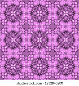 Seamless square pattern from geometrical abstract pink bubbles on a dark purple background. Vector illustration. Suitable for fabric, wallpaper, wrapping paper