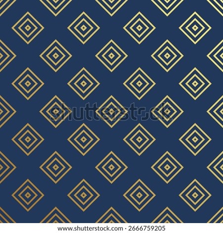 Seamless square pattern, gold pattern on blue background.