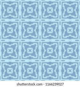 Seamless square pattern from light geometrical abstract ornaments on a blue background. Vector illustration. Suitable for fabric, wallpaper and wrapping paper