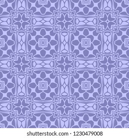 Seamless square pattern from lilac geometrical abstract ornaments on a light background. Vector illustration. Suitable for fabric, wallpaper, wrapping paper