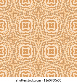 Seamless square pattern from orange geometrical abstract ornaments on a beige background. Vector illustration. Suitable for fabric, wallpaper and wrapping paper