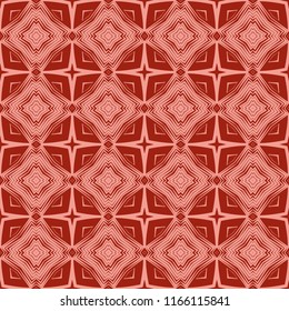 Seamless square pattern from pink geometrical abstract ornaments on a red background. Vector illustration. Suitable for fabric, wallpaper and wrapping paper