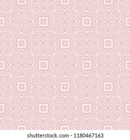 Seamless square pattern from pink geometrical abstract ornaments on a light background. Vector illustration. Suitable for fabric, wallpaper and wrapping paper