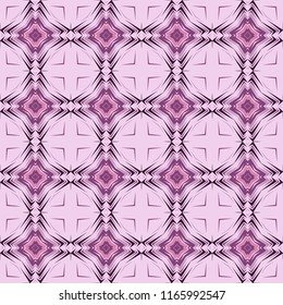Seamless square pattern from pink and purple geometrical abstract ornaments on a light background. Vector illustration. Suitable for fabric, wallpaper and wrapping paper