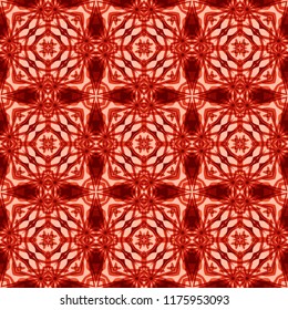 Seamless square pattern from red geometrical abstract ornaments on a dark background. Vector illustration. Suitable for fabric, wallpaper and wrapping paper