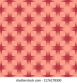 Seamless square pattern from red geometrical abstract ornaments on a pink background. Vector illustration. Suitable for fabric, wallpaper and wrapping paper