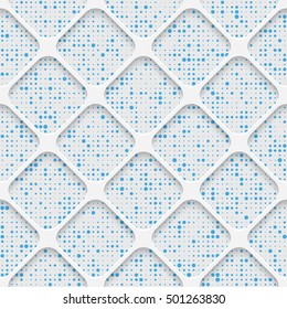 Seamless Square Pattern. White and Blue Minimalistic Ornament. Geometric Decorative Wallpaper. Abstract Fashion Background. Print Graphic Design.