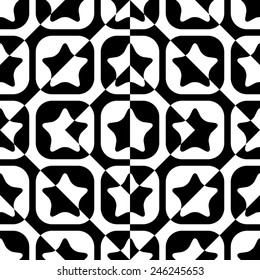 Seamless Square and Star Pattern. Abstract Black and White Background. Vector Regular Texture