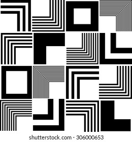 Seamless Square and Stripe Pattern. Abstract Monochrome Background. Vector Regular Texture