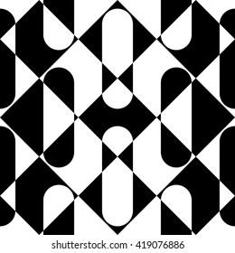 Seamless Square and Stripe Pattern. Abstract Monochrome Background. Vector Regular Texture