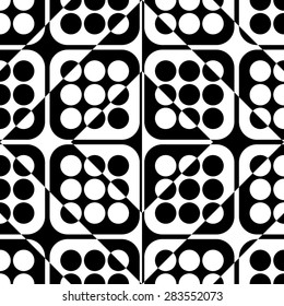 Seamless Square, Triangle and Circle Pattern. Abstract Black and White Background. Vector Regular Texture